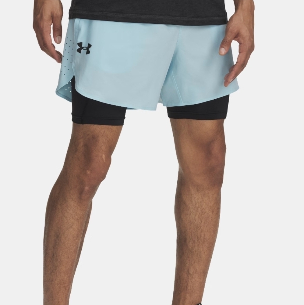 Under Armour Mens Peak Woven 2 In 1, Built In Compression Shorts, XXL